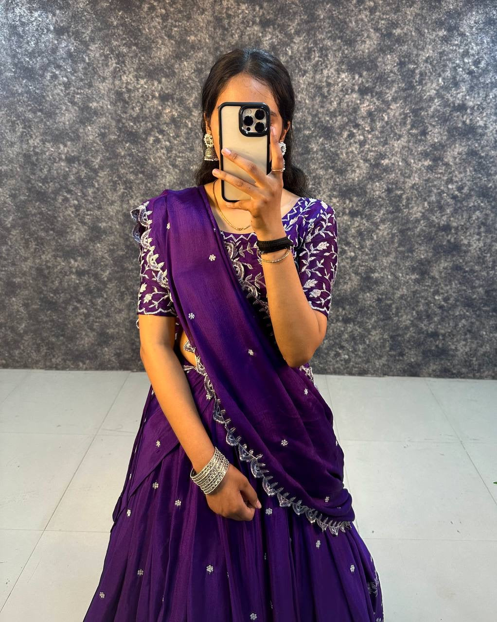 Embroidered Chinnon Silk Lehenga Set with Dupatta – Stitched (Copy) (Copy) (Copy)