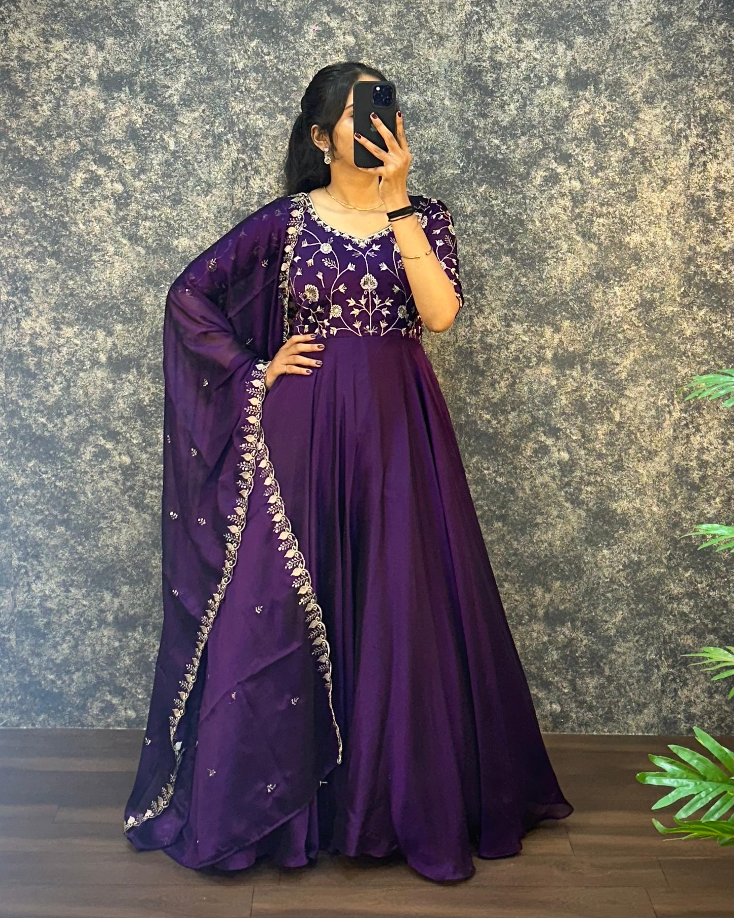 Ambika Silk Embroidered Gown Set with Dupatta – Festive Special