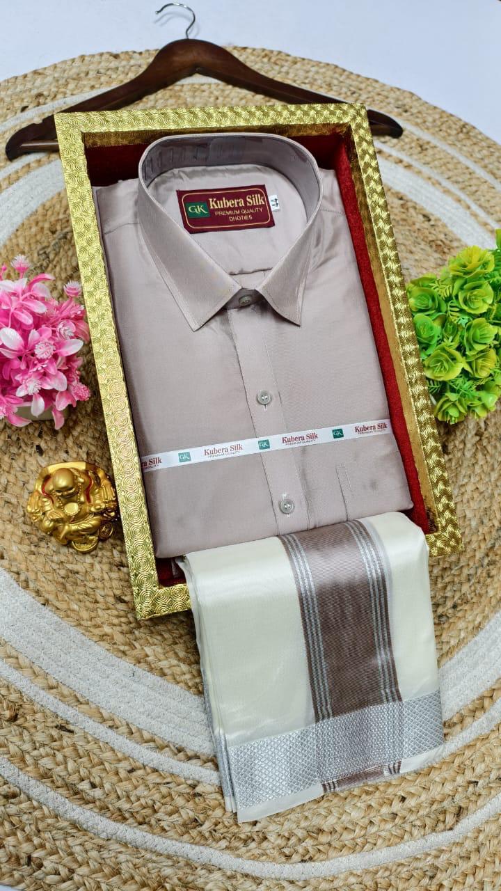 Kubera Silk Men's Vesti & Shirt Set – Grand Asha Pattu with Silver & Copper Zari Dhoti