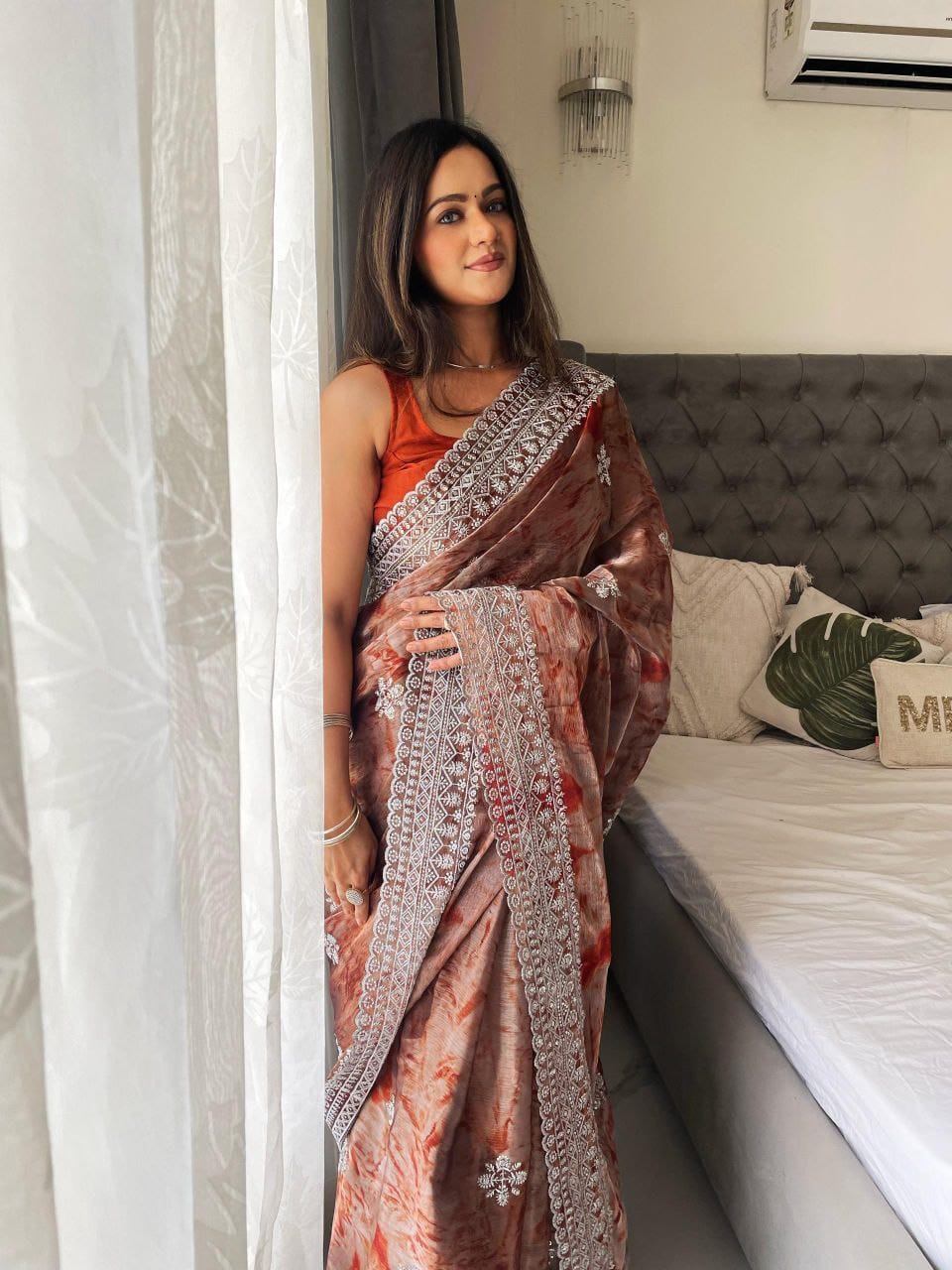 Burberry Spray Print Designer Saree with 3mm Sequence Work