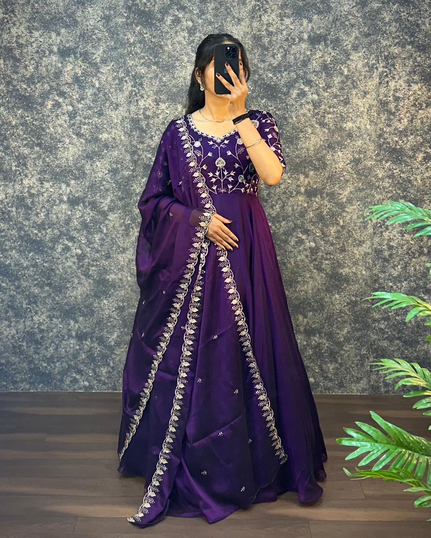 Ambika Silk Embroidered Gown Set with Dupatta – Festive Special