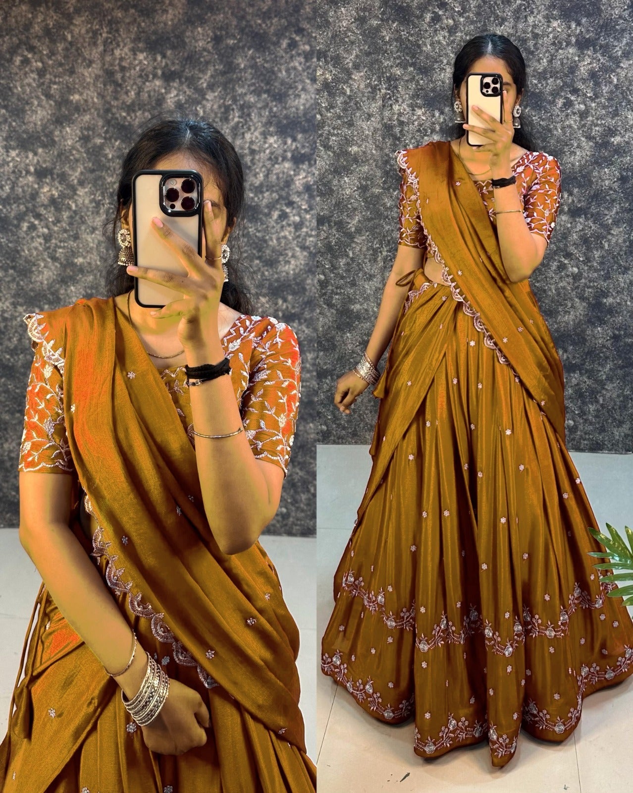 Embroidered Chinnon Silk Lehenga Set with Dupatta – Stitched (Copy)