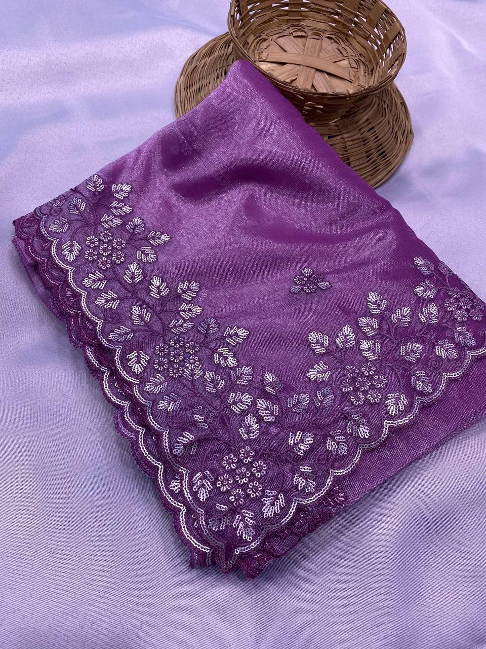 Cocktail Party Wear Twill Net Saree with Sequins Embroidery and Digital Print