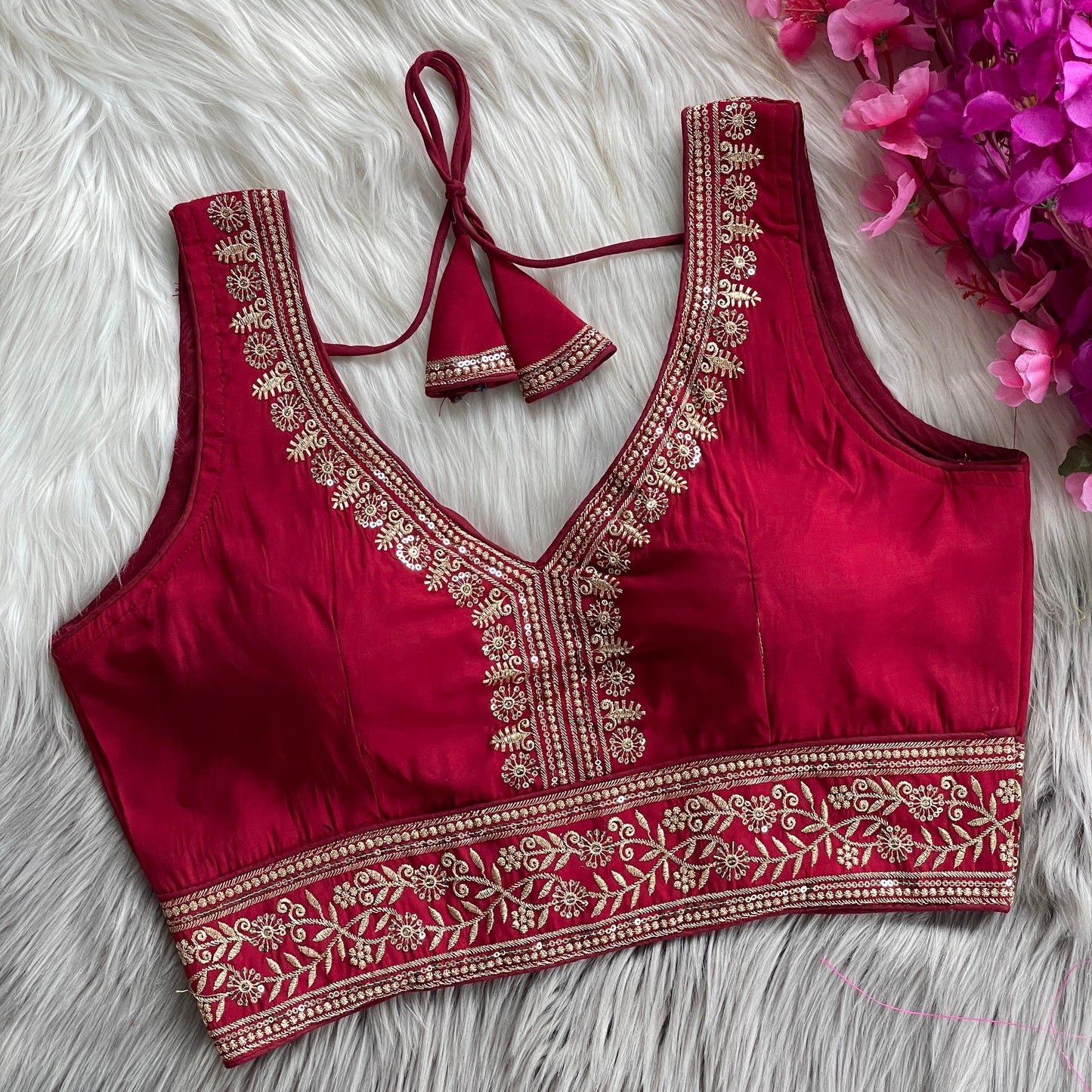 ✨ Elegant Roman Silk Embroidered Blouse – Sequins & Thread Work