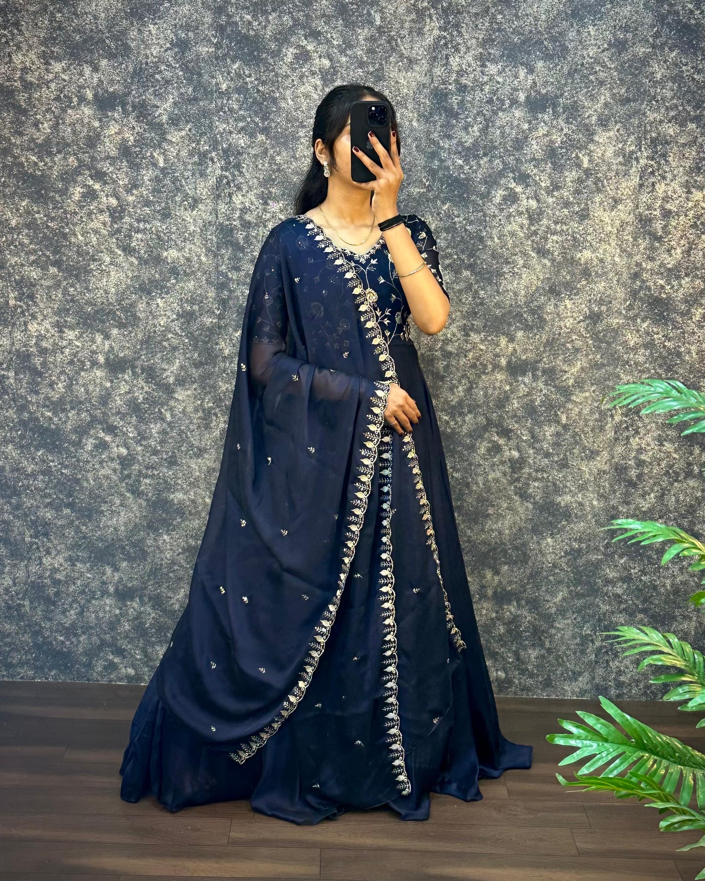 Ambika Silk Embroidered Gown Set with Dupatta – Festive Special (Copy) (Copy)