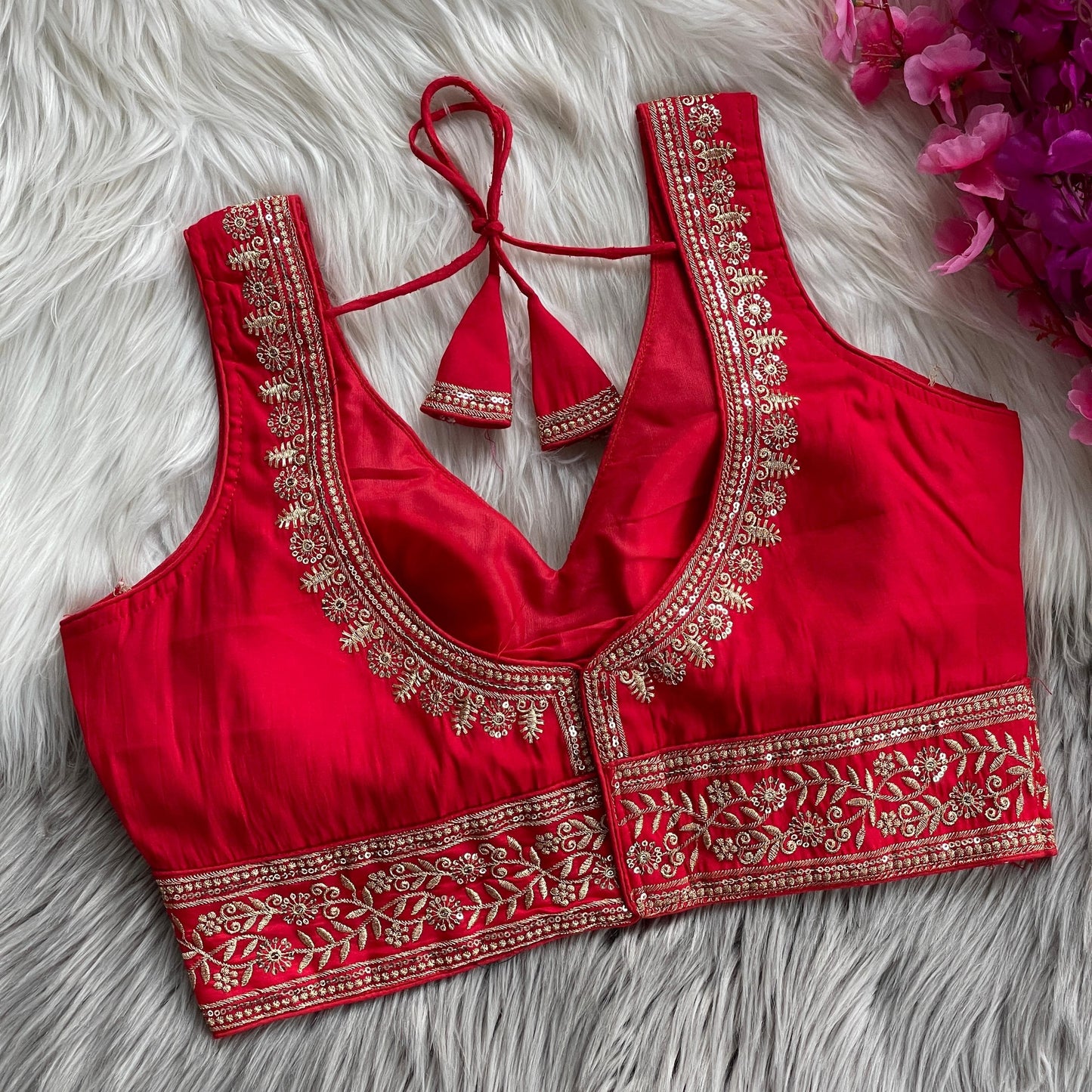 ✨ Elegant Roman Silk Embroidered Blouse – Sequins & Thread Work