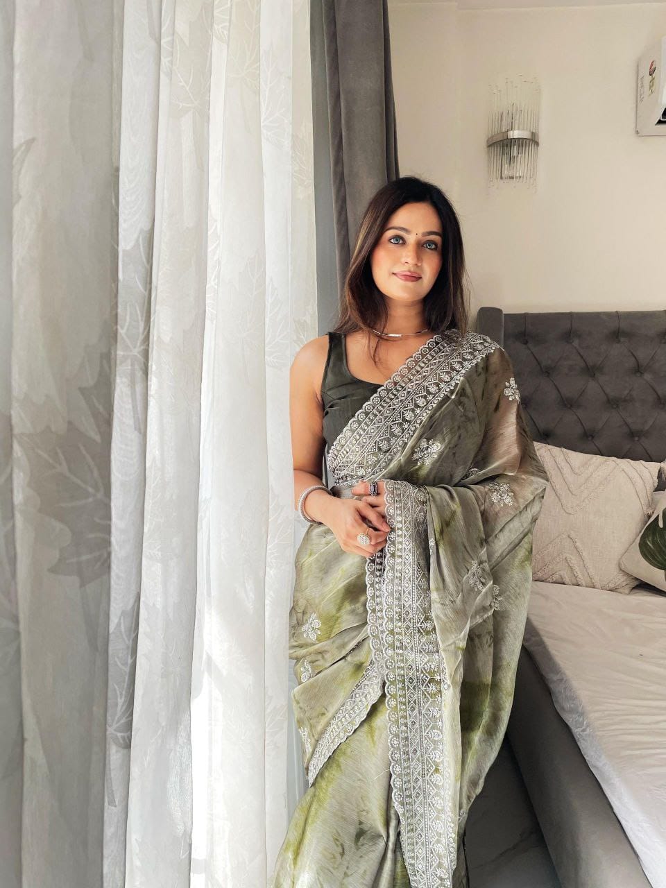 Burberry Spray Print Designer Saree with 3mm Sequence Work