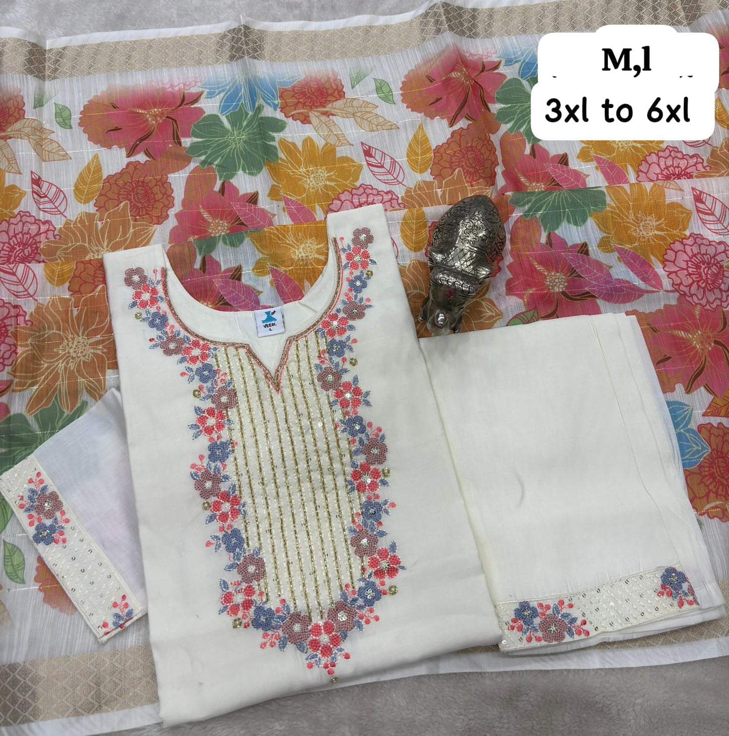 ✨ Premium Maslin V-Neck Kurti Set with Digital Dupatta & Pants ✨