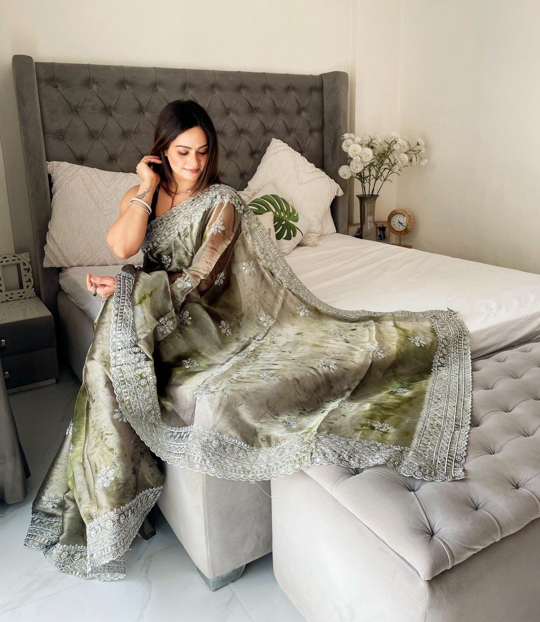 Burberry Spray Print Designer Saree with 3mm Sequence Work