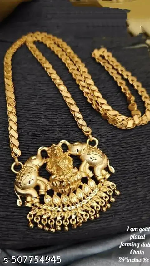 S.H Gold-Plated Chain with Big Elephant Pendant – 1 Gram Gold Polish
