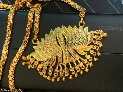 Gold-Plated Lotus Pendant Dollar Chain – Adjustable Necklace