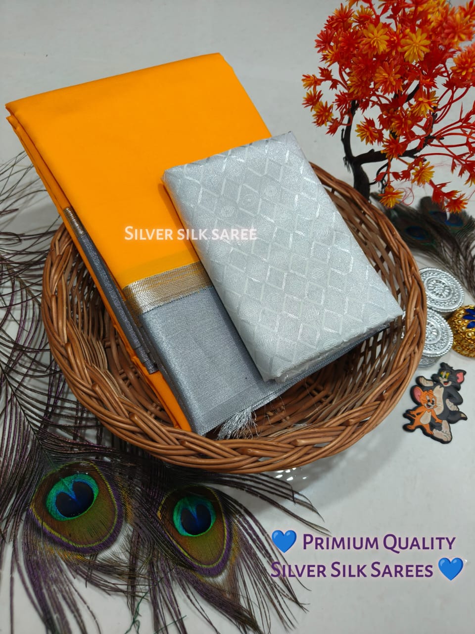 Plain Silver Jari Saree – Double Border with Chit Pallu Work