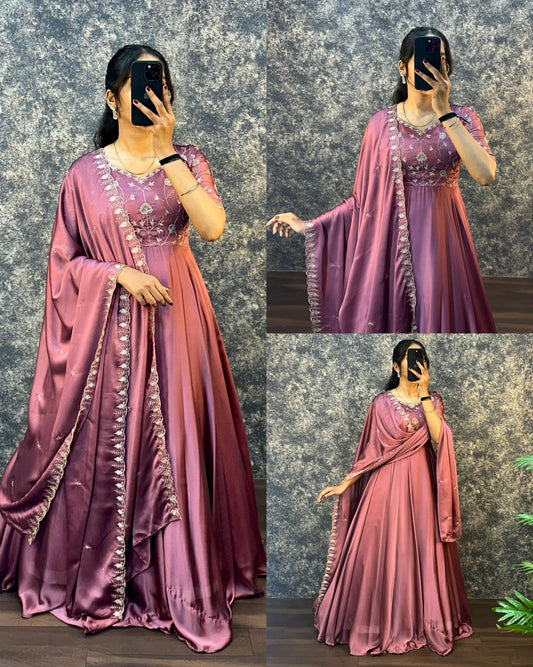 Ambika Silk Embroidered Gown Set with Dupatta – Festive Special (Copy)