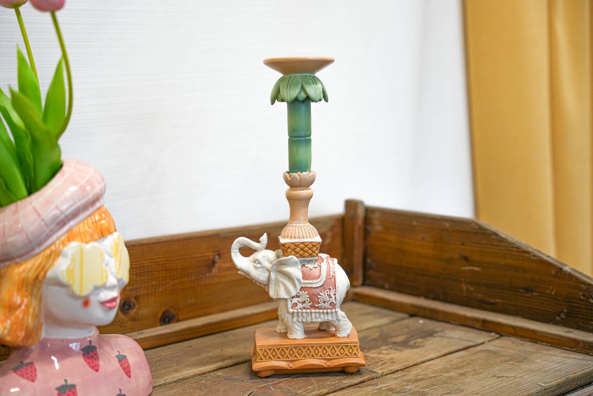 Candle Holder - Elephant Natural/Pink - Polyresin -  ↑ 34,5 Cm