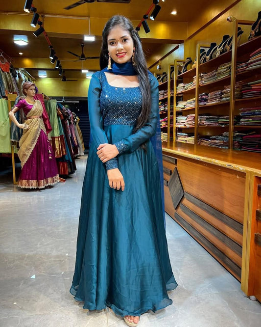 Prisha Embroidered Sparkling Georgette Anarkali Set with Dupatta