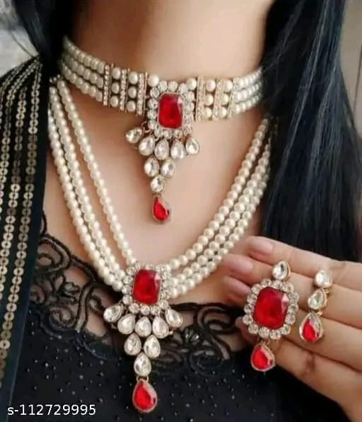 Pearl Choker Necklace with earrings