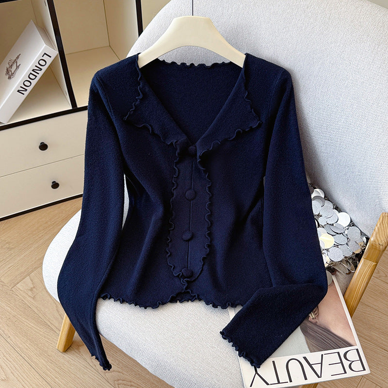 Chic V-Neck Knitted Sweater for Women with Ruffled