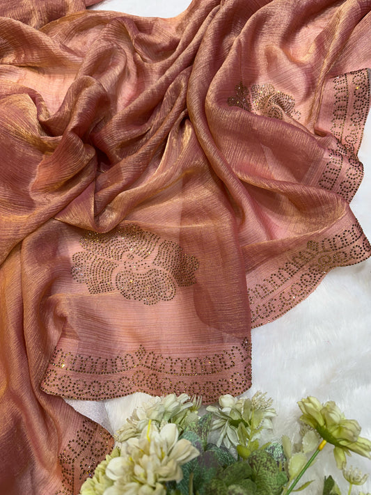 Luxury Handcrafted Chiffon Silk Saree with Siroski Diamond Work
