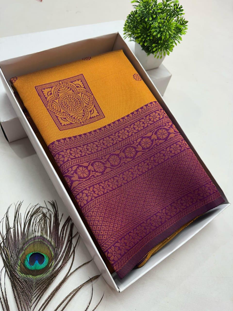 Premium Bridal Banarasi Silk Saree – Contrast Border & Rich Pallu