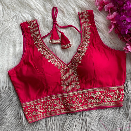 ✨ Elegant Roman Silk Embroidered Blouse – Sequins & Thread Work