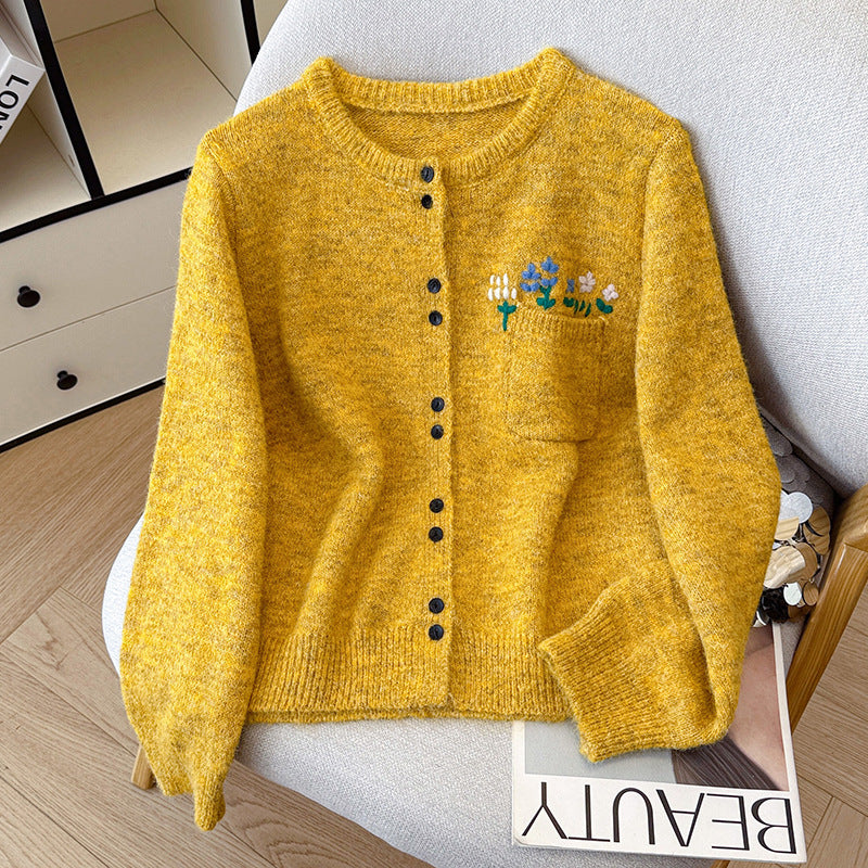 Floral Round Neck Knit Cardigan for Women