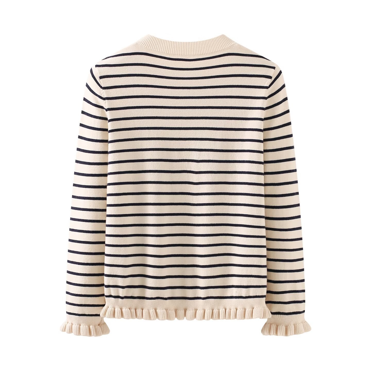 Stacked decorative round neck long sleeved knitted jacket