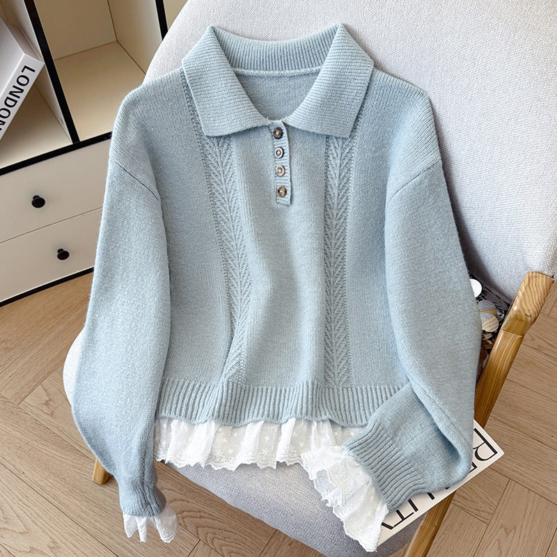 Polo Neck Buttoned Turtleneck Sweater