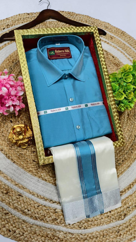 Kubera Silk Men's Vesti & Shirt Set – Grand Asha Pattu with Silver & Copper Zari Dhoti