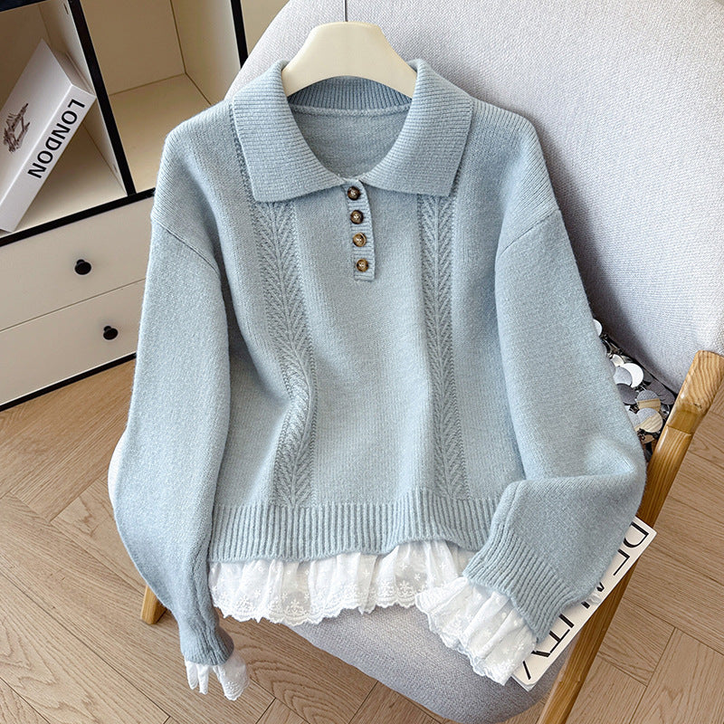 Polo Neck Buttoned Turtleneck Sweater