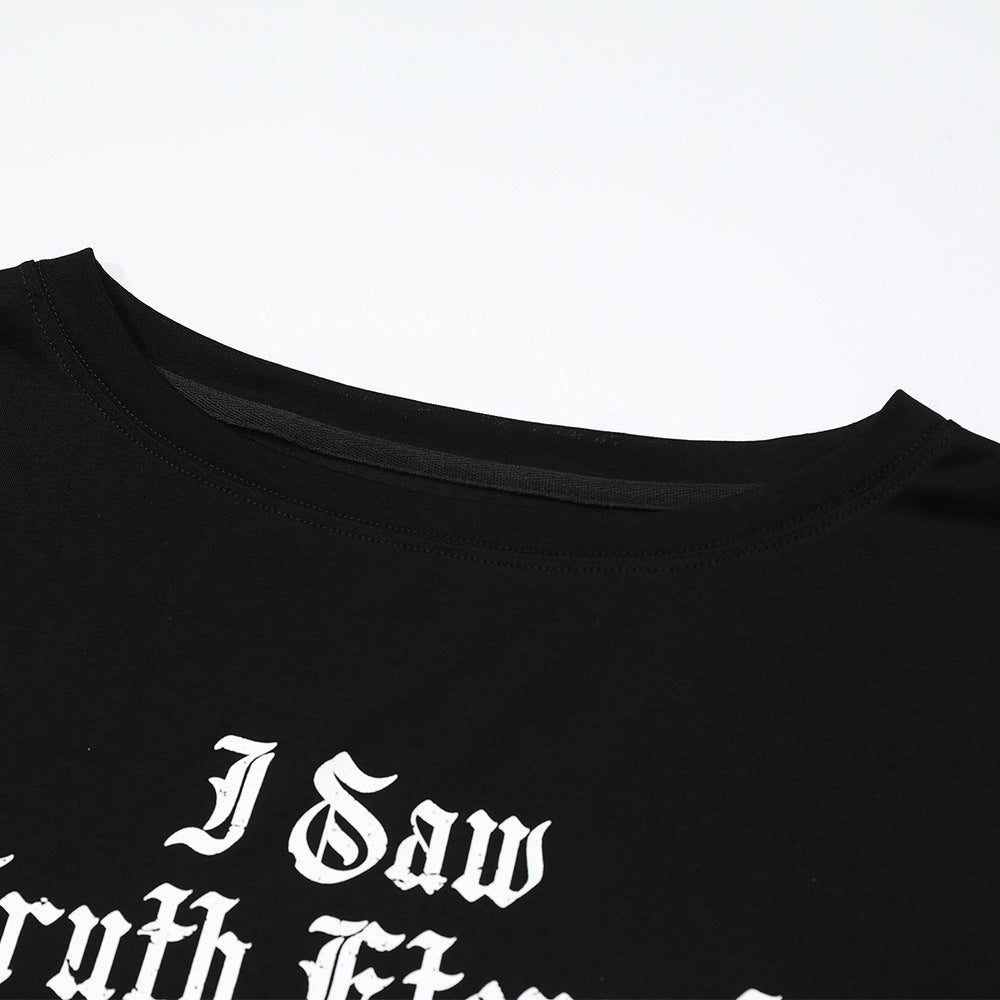 Loose Fit Round Neck Long Sleeve T-Shirt for Women with Letter Print