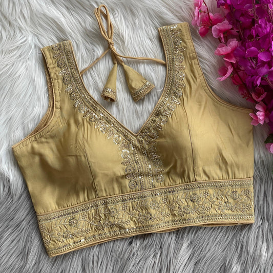 ✨ Elegant Roman Silk Embroidered Blouse – Sequins & Thread Work