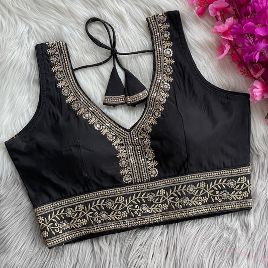 ✨ Elegant Roman Silk Embroidered Blouse – Sequins & Thread Work