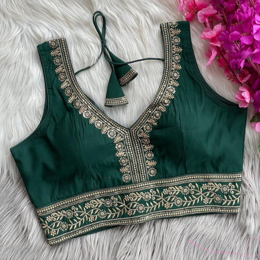 ✨ Elegant Roman Silk Embroidered Blouse – Sequins & Thread Work