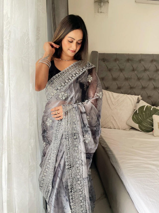 Burberry Spray Print Designer Saree with 3mm Sequence Work
