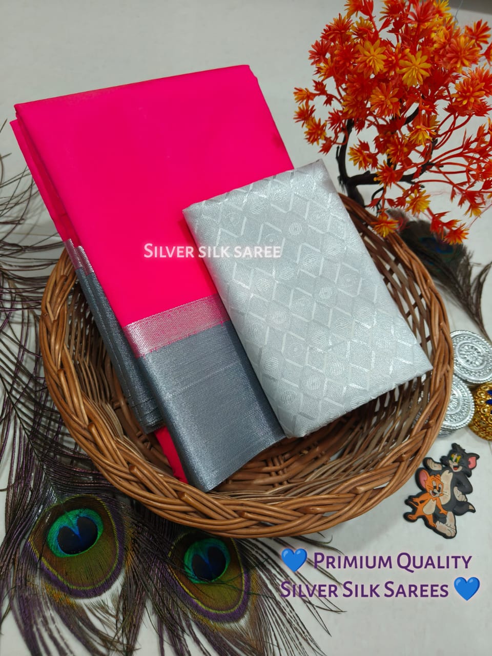 Plain Silver Jari Saree – Double Border with Chit Pallu Work