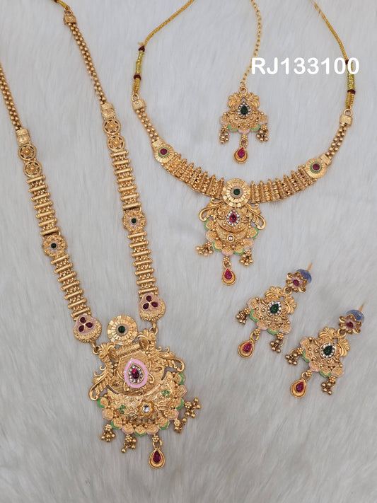 Dual Necklace Set with Earrings and tikka