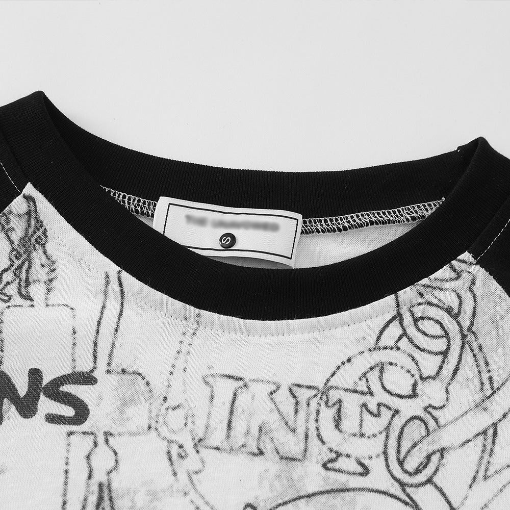 Sleeve Long Sleeve T-Shirt  Color-block Round Neck Basic Top