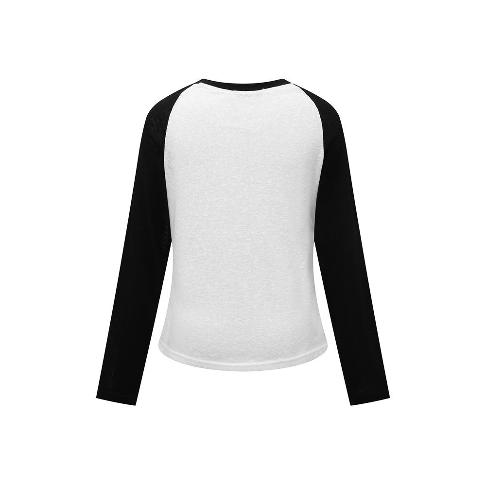 Sleeve Long Sleeve T-Shirt  Color-block Round Neck Basic Top