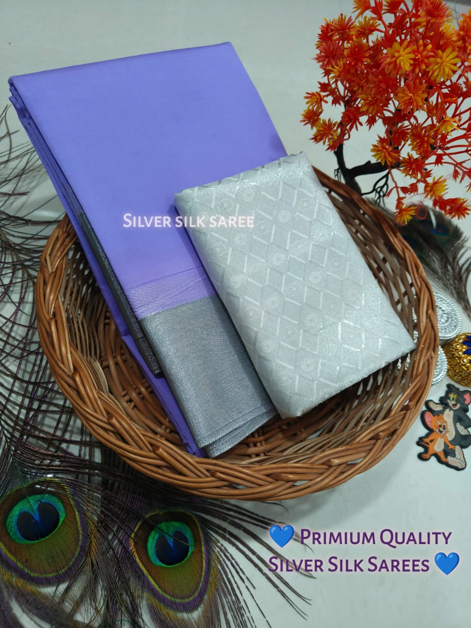 Plain Silver Jari Saree – Double Border with Chit Pallu Work