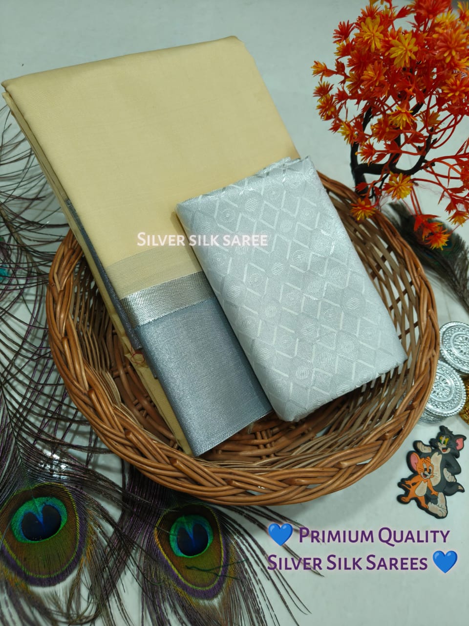 Plain Silver Jari Saree – Double Border with Chit Pallu Work