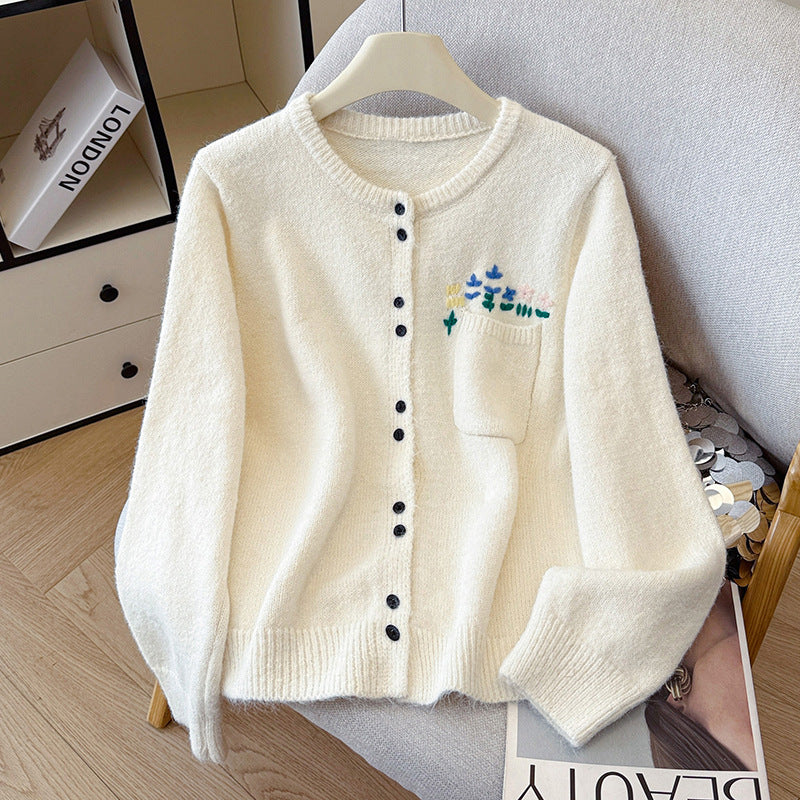 Floral Round Neck Knit Cardigan for Women