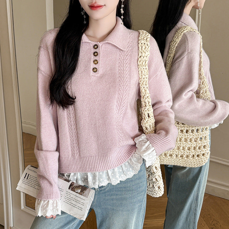 Polo Neck Buttoned Turtleneck Sweater