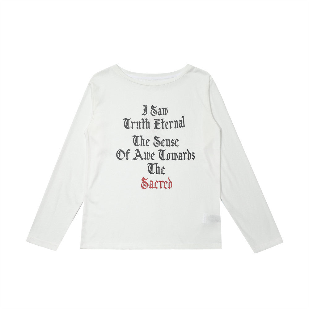 Loose Fit Round Neck Long Sleeve T-Shirt for Women with Letter Print