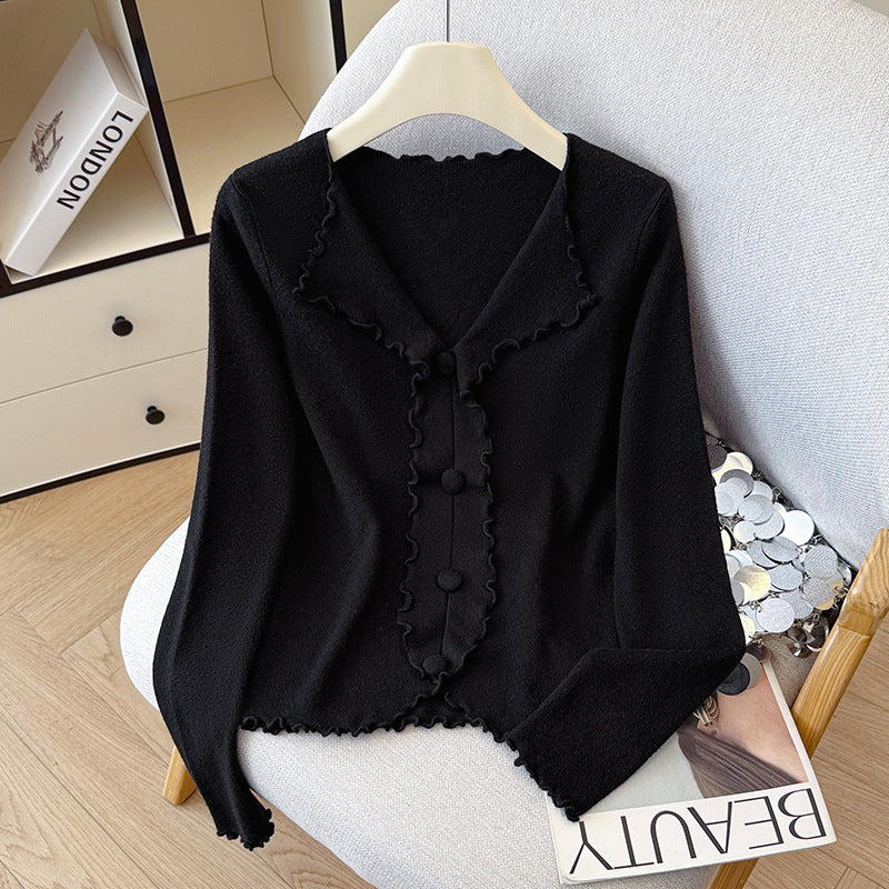 Chic V-Neck Knitted Sweater for Women with Ruffled