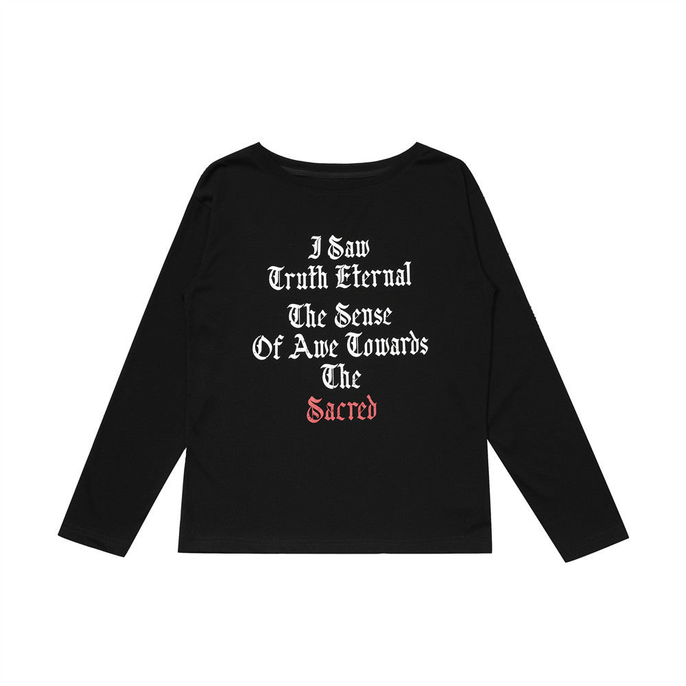 Loose Fit Round Neck Long Sleeve T-Shirt for Women with Letter Print