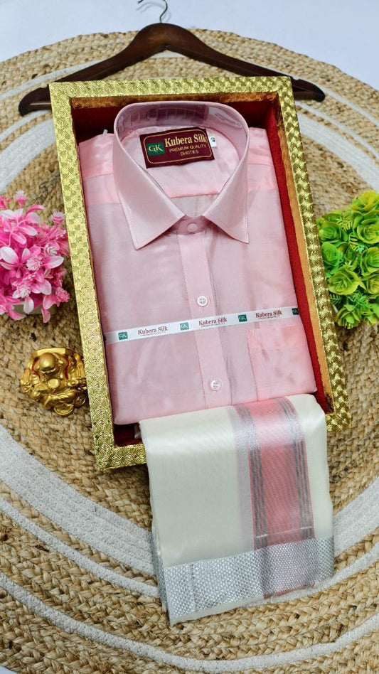 Kubera Silk Men's Vesti & Shirt Set – Grand Asha Pattu with Silver & Copper Zari Dhoti