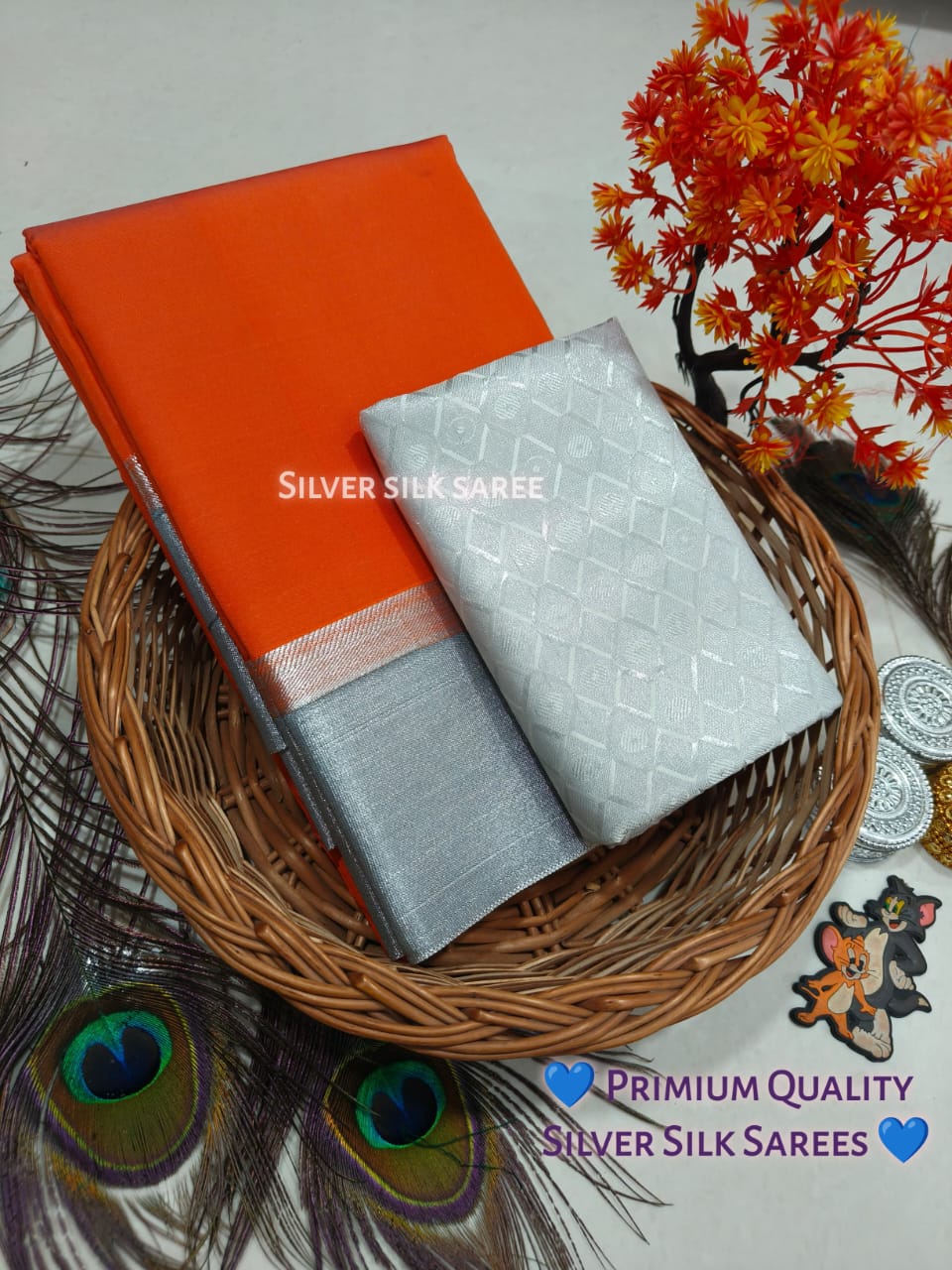 Plain Silver Jari Saree – Double Border with Chit Pallu Work