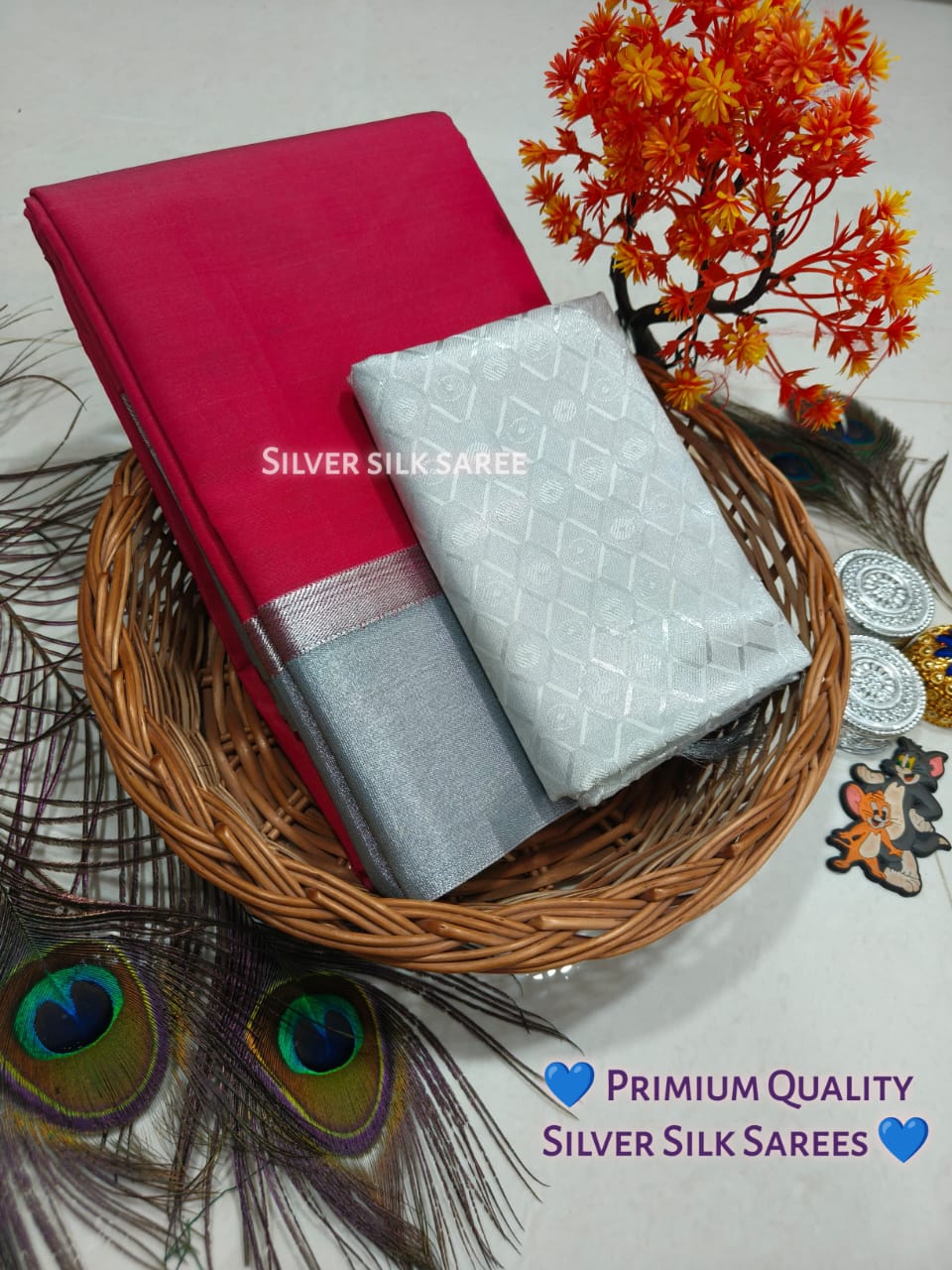 Plain Silver Jari Saree – Double Border with Chit Pallu Work