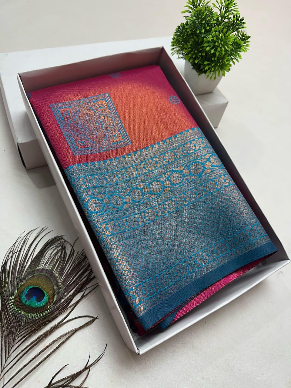 Premium Bridal Banarasi Silk Saree – Contrast Border & Rich Pallu