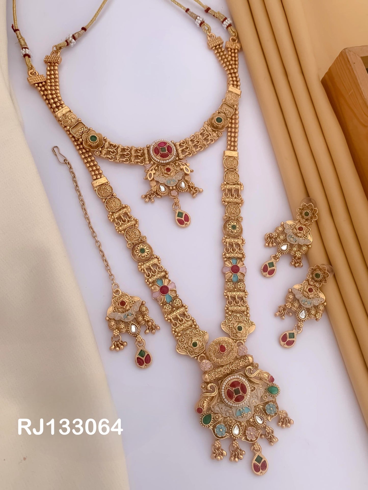Dual Necklace Set with Earrings and tikka